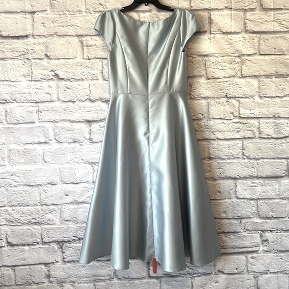 SOLD -NWT Alfred Sung Full Skirt Satin Midi Cocktail Dress Mist 10R Reg. $206 - Picture 4 of 12